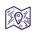 Icon als Zeichnung einer Landkarte mit Marker in blauer Farbe.