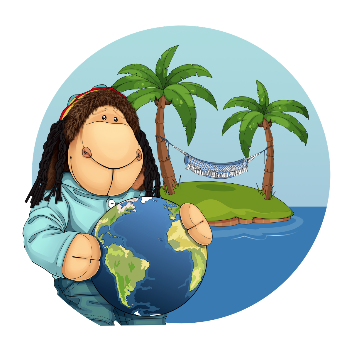 Schaf Paul, entspannter Globetrotter und Feelgood Manager im Team Reise zum Selbst, als Avatar-Illustration