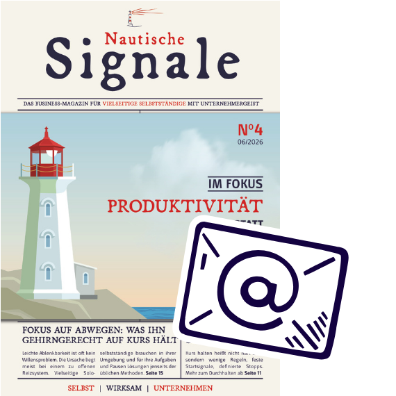 Titelbild Magazin Nautische Signale No.4, Fokusthema Produktivit&auml;t und Icon Newsletter freiraum.zone