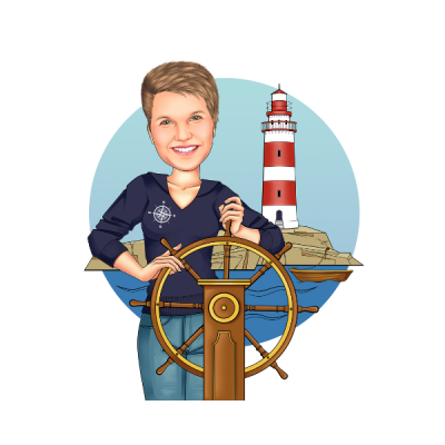 Avatar Susanne Kr&uuml;ger mit Steuerrad vor Leuchtturm