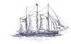 Illustration historisches Segelschiff mit drei Masten und Segeln